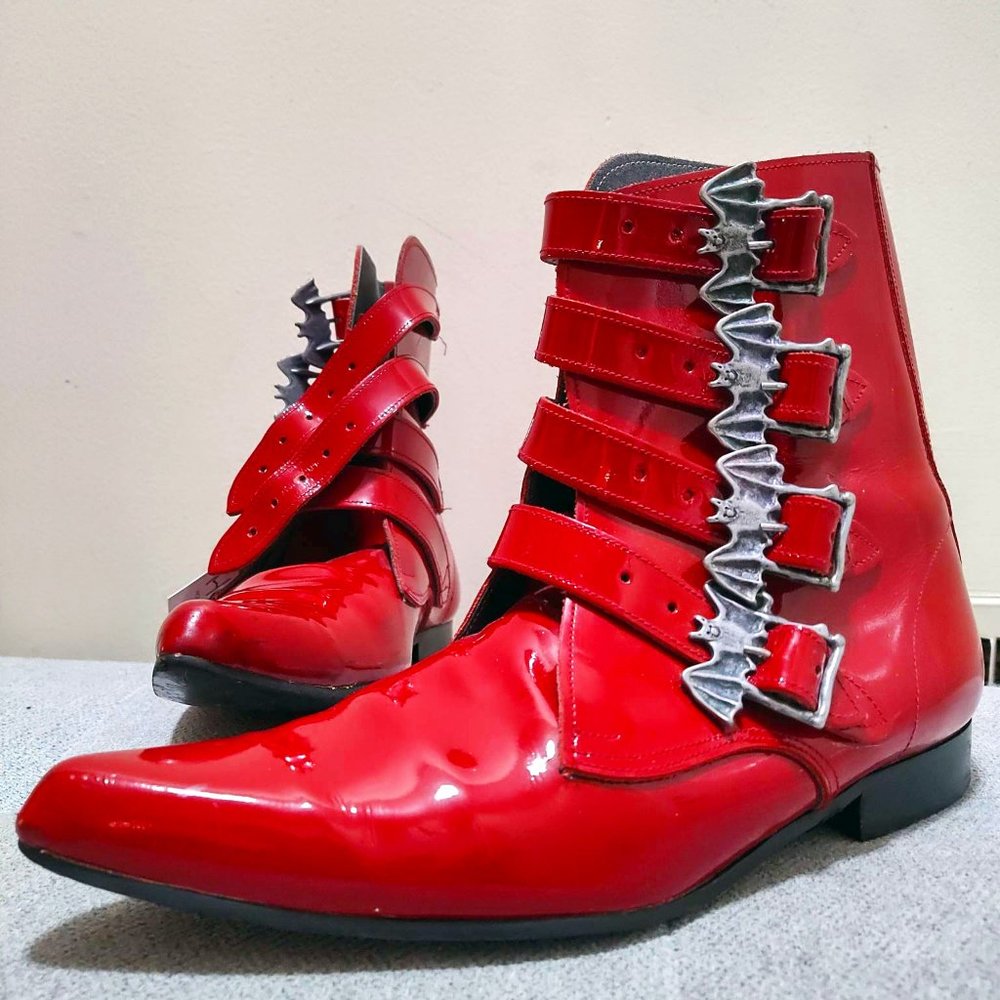 Red Pvc Pikes With Bat Buckles Goth Winklepickers